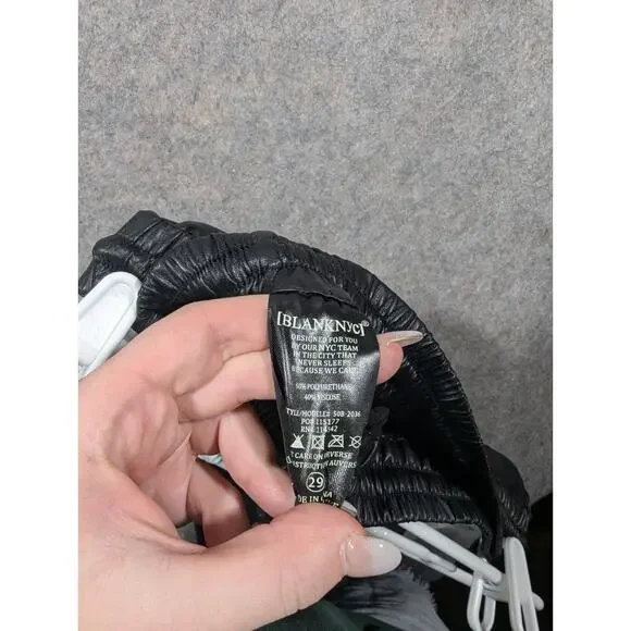 BLANKNYC Vegan Leather NWT Elastic Waist Leg Jogger Slash Pockets Black Pants-29 - Picture 7 of 7